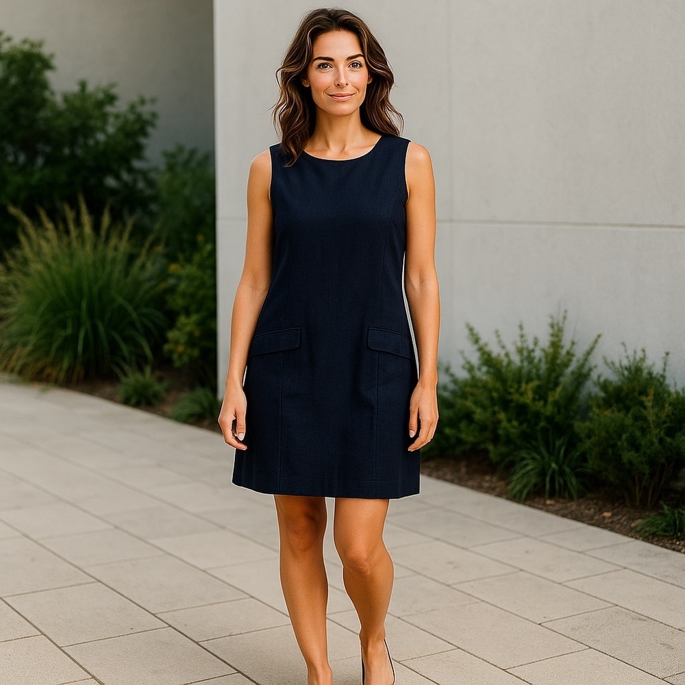 Ann Taylor Women's Size 10 Navy Sleeveless Knee Length Shift Dress Linen Blend